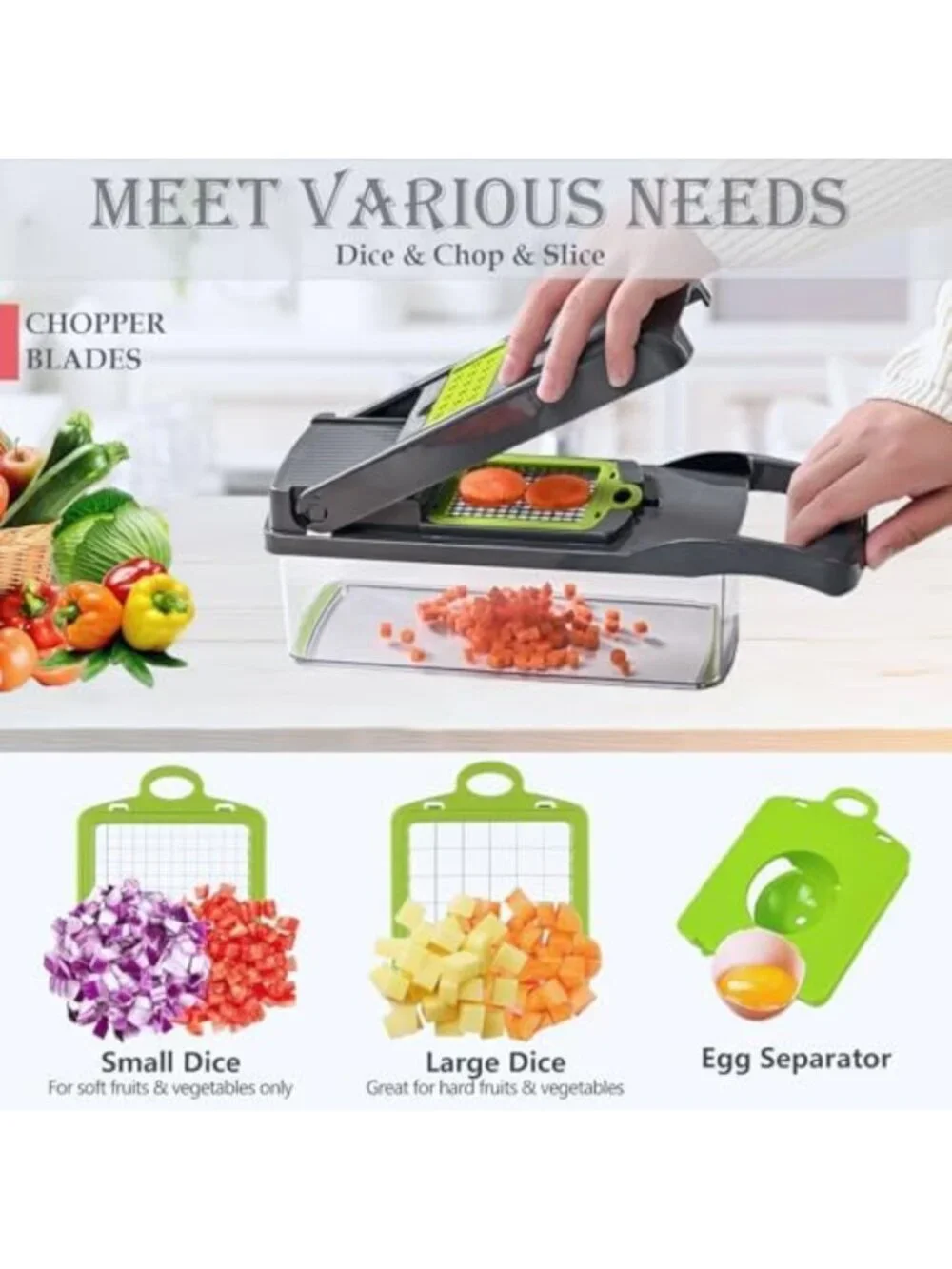 Versatile Vegetable Chopper & Dicer with Container | Stainless Steel Mandoline